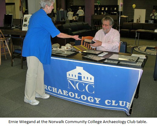 Ernie Wiegand at the Norwalk Community College Archaeology Club table.