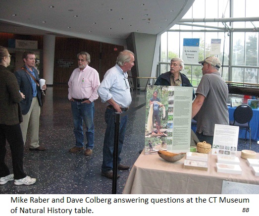 Mike Raber and Dave Colberg answering questions at the CT Museum
                                           	of Natural History table. BB