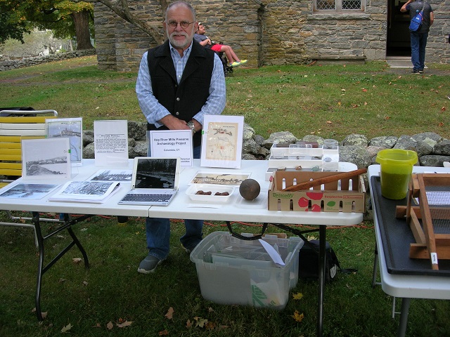 October 5, Guy Wanegan at the table of the Hop River Mill site.